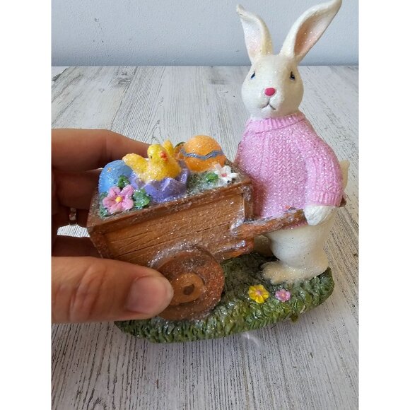Transpac glitter bunny rabbit Easter figurine statue decor cart chick bird eggs - Picture 6 of 8